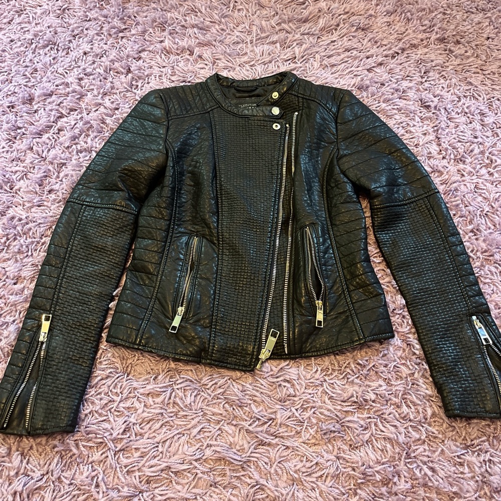 Guess Black Leather Motorcycle Jacket